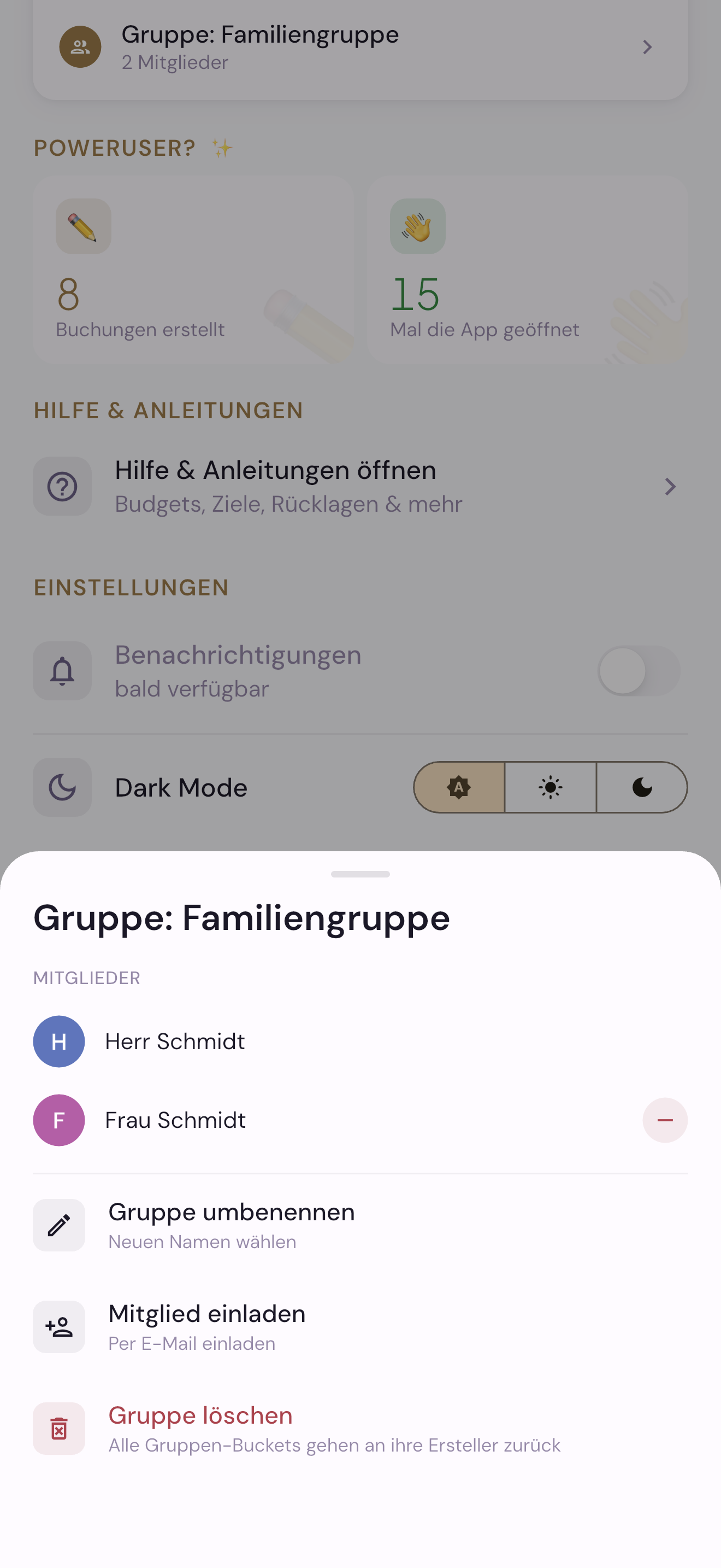 Gruppenmitglieder in Schmidti Budget